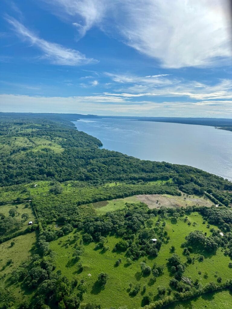 Flying over the town of Flores