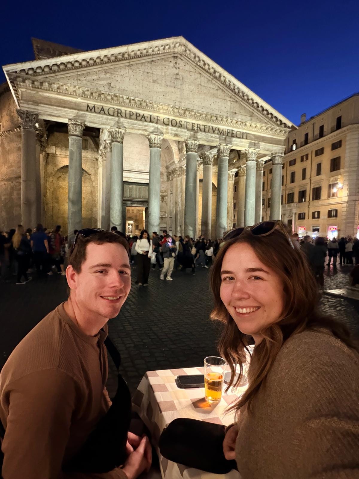 Enjoying a drink at the pantheon at night in Rome