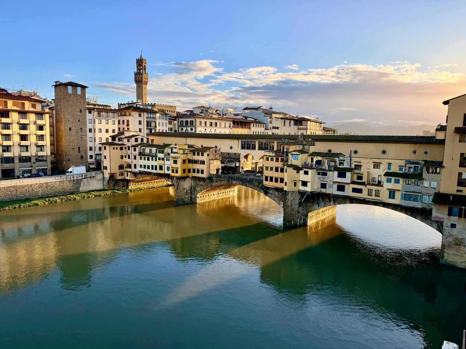 Colourful views of Ponte Vecchio Bridge in Florence in November